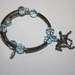 Vintage CJ Sardi Silver wrap bracelet with blue beads silver horse